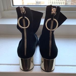 Zara Booties with Gold Heel/Statement Zip